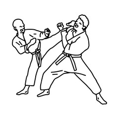 karate athletes - vector illustration sketch hand drawn with black lines, isolated on white background