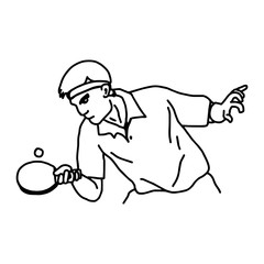 table tennis player - vector illustration sketch hand drawn with black lines, isolated on white background