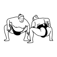 Sumo wrestling fight - vector illustration sketch hand drawn with black lines, isolated on white background