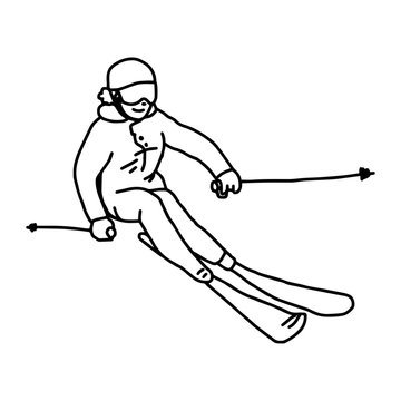 Mountain skier - vector illustration sketch hand drawn with black lines, isolated on white background