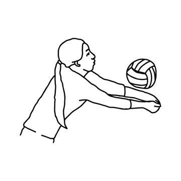volleyball player - vector illustration sketch hand drawn with black lines, isolated on white background