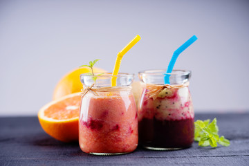 Fresh smoothie and fruits