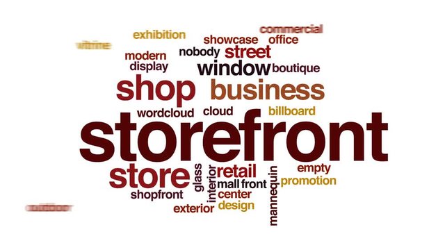 Storefront animated word cloud, text design animation.