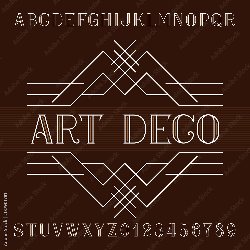 Fototapete art deco alphabet vector font in outline style. serif type letters and numbers. stock vector typefac
