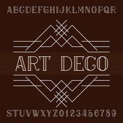Art deco alphabet vector font in outline style. Serif type letters and numbers. Stock vector typeface for your design. © epifantsev