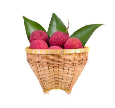 Fresh lychees red isolated on white