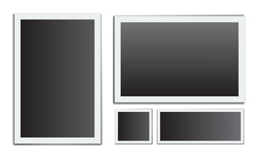Realistic Photo frame. White plastic border with transparent background. Vector illustration.