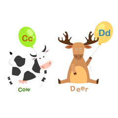 Illustration Isolated Alphabet Letter C-cow,D-deer