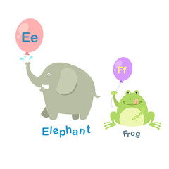 Illustration Isolated Alphabet Letter E-elephant,F-frog