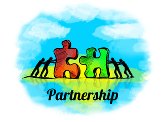 Illustration.Business concept of teamwork with jigsaw puzzle. Partnership