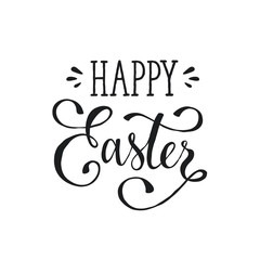 Hand written Easter phrase. Greeting card text template  isolated on white background. Happy easter lettering in hand drawn calligraphy style. 