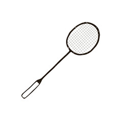 Hand drawn badminton racket icon isolated on white background. 