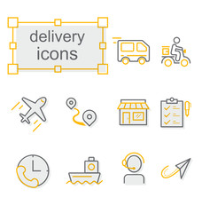 Thin line icons set, Linear symbols set, Delivery-yellow