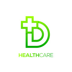 Letter D cross plus logo Green color,Medical healthcare hospital Logotype