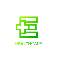 Letter E cross plus logo Green color,Medical healthcare hospital Logotype