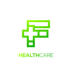 Letter F cross plus logo Green color,Medical healthcare hospital Logotype