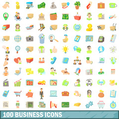 100 business icons set, cartoon style