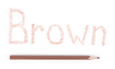  Word Brown on a white paper and the purple color pencil - 137904550
