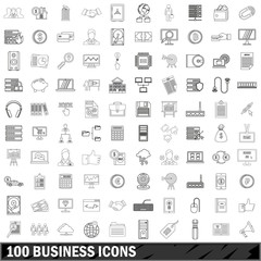 100 business icons set, outline style