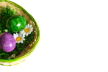 Bunte Eier, Ostern Dekoration und ein weisses Feld für eigenen Text