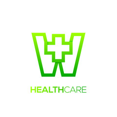 Fototapeta premium Letter W cross plus logo Green color,Medical healthcare hospital Logotype