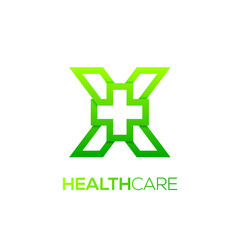 Letter X cross plus logo Green color,Medical healthcare hospital Logotype
