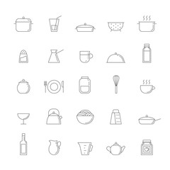 Crockery and cooking outline big icon set.
