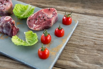 Sirloin steak, cherry tomatoes and cabbage
