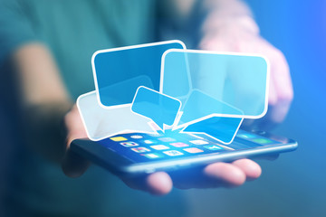 Concept of sending email on smartphone interface with message icon around