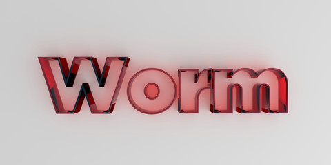 Worm - Red glass text on white background - 3D rendered royalty free stock image.