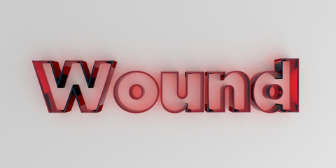 Wound - Red glass text on white background - 3D rendered royalty free stock image.