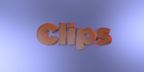 Clips - colorful glass text on vibrant background - 3D rendered royalty free stock image.