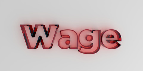 Wage - Red glass text on white background - 3D rendered royalty free stock image.