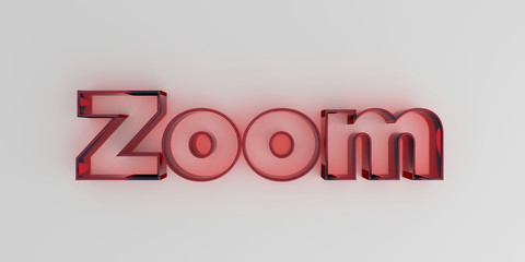 Zoom - Red glass text on white background - 3D rendered royalty free stock image.