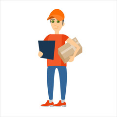 Vector illustration of Delivery courier person with box