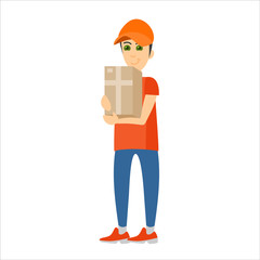 Vector illustration of Delivery courier person with box