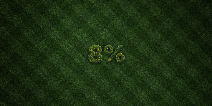 8% - fresh Grass letters with flowers and dandelions - 3D rendered royalty free stock image. Can be used for online banner ads and direct mailers..