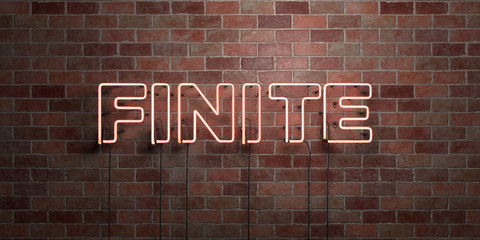 FINITE - fluorescent Neon tube Sign on brickwork - Front view - 3D rendered royalty free stock picture. Can be used for online banner ads and direct mailers..