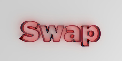Swap - Red glass text on white background - 3D rendered royalty free stock image.