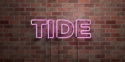 Fototapeta premium TIDE - fluorescent Neon tube Sign on brickwork - Front view - 3D rendered royalty free stock picture. Can be used for online banner ads and direct mailers..
