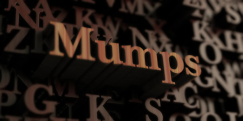 Mumps - Wooden 3D rendered letters/message.  Can be used for an online banner ad or a print postcard.