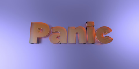 Panic - colorful glass text on vibrant background - 3D rendered royalty free stock image.