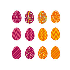 Set of color Easter eggs. Traditional symbol of Easter isolated on white background. Easter egg vector illustration for pattern, cards, decoration.