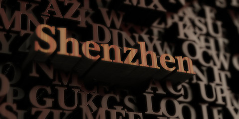 Shenzhen - Wooden 3D rendered letters/message.  Can be used for an online banner ad or a print postcard.