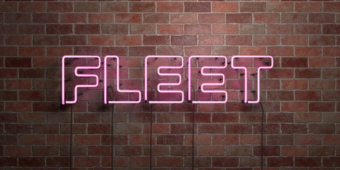 FLEET - fluorescent Neon tube Sign on brickwork - Front view - 3D rendered royalty free stock picture. Can be used for online banner ads and direct mailers..