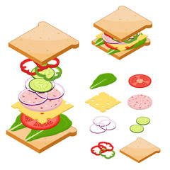 Ingredients for Sandwiches Fast Food. Vector