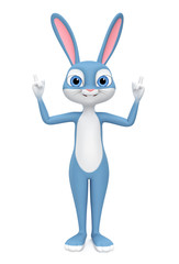 Fototapeta na wymiar Happy Easter Bunny on a white background pointing two fingers. 3D rendered Illustration.
