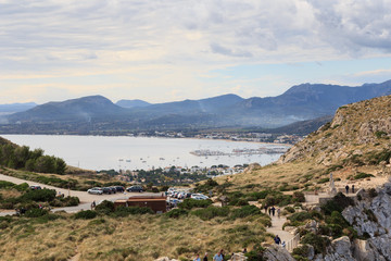 Fototapeta premium Port de Pollenca mountain panorama and Mediterranean Sea, Majorca, Spain