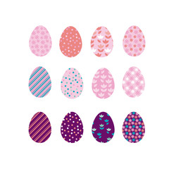 Set of color Easter eggs. Traditional symbol of Easter isolated on white background. Easter egg vector illustration for pattern, cards, decoration.