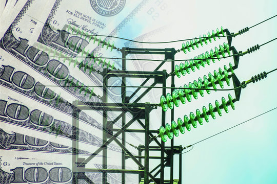 Electrical network on a background of money . The concept of raising electricity tariffs